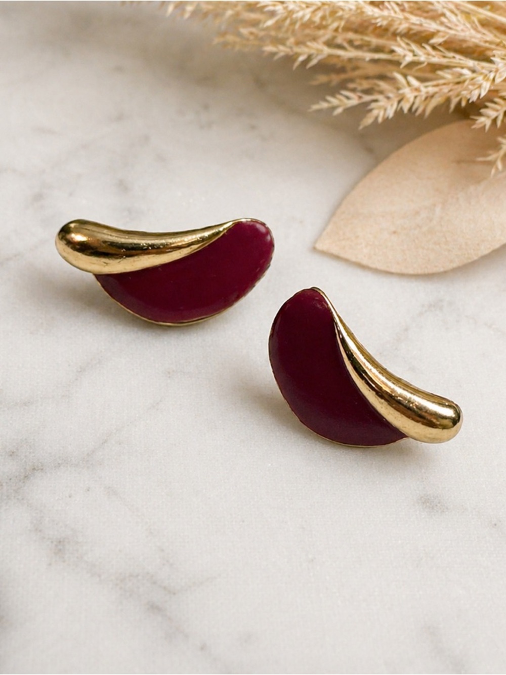 Vintage Gold Tone Purple Enamel Stud Earrings